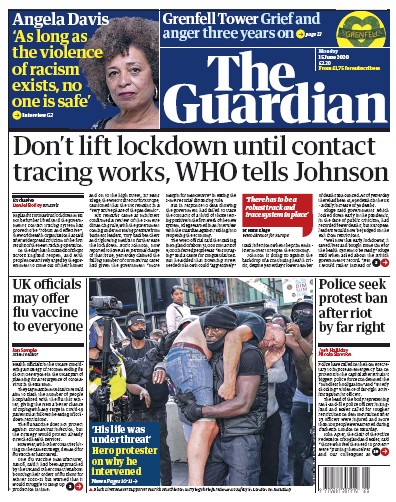 The Guardian Newspaper Front Page (UK) for 15 June 2020