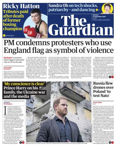 The Guardian Newspaper Front Page (UK) for 15 September 2025