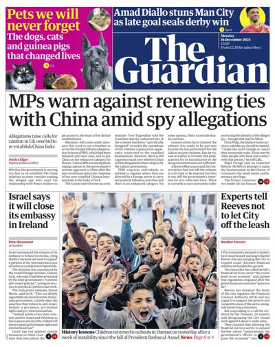 The Guardian Newspaper Front Page (UK) for 16 December 2024