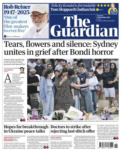 The Guardian Newspaper Front Page (UK) for 16 December 2025