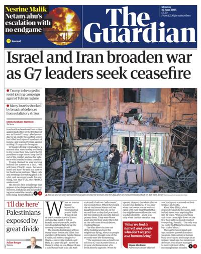 The Guardian Newspaper Front Page (UK) for 16 June 2025