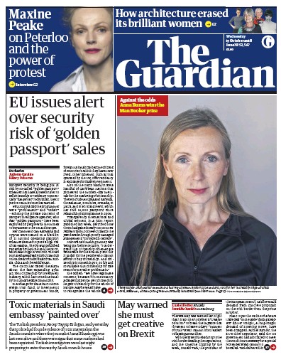 The Guardian Newspaper Front Page (UK) for 17 October 2018