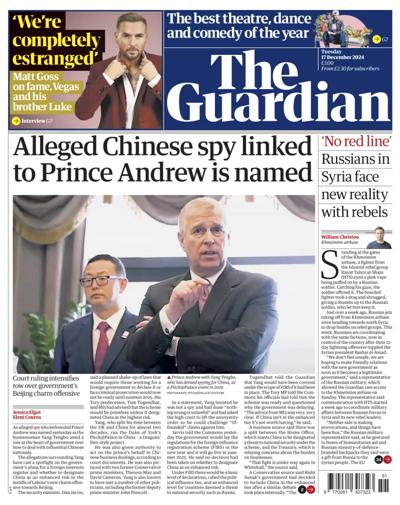 The Guardian Newspaper Front Page (UK) for 17 December 2024