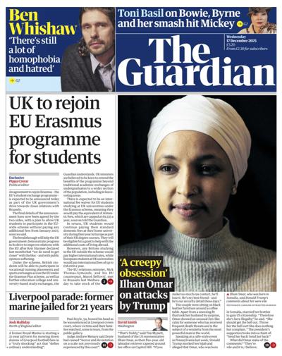 The Guardian Newspaper Front Page (UK) for 17 December 2025