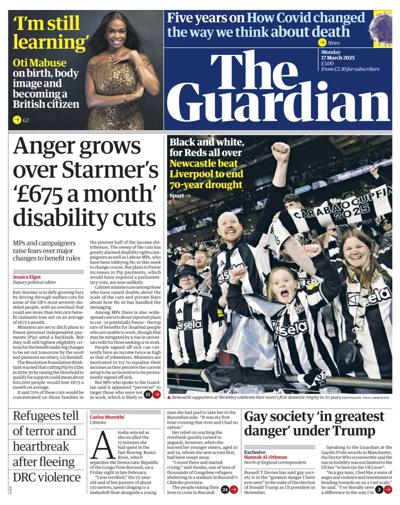 The Guardian Newspaper Front Page (UK) for 17 March 2025