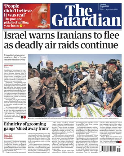 The Guardian Newspaper Front Page (UK) for 17 June 2025