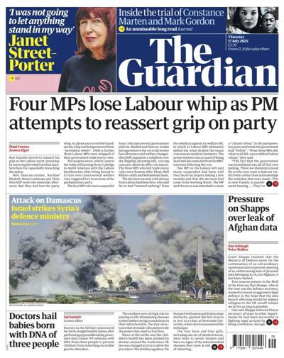 The Guardian Newspaper Front Page (UK) for 17 July 2025