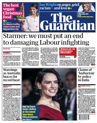 The Guardian Newspaper Front Page (UK) for 18 December 2019