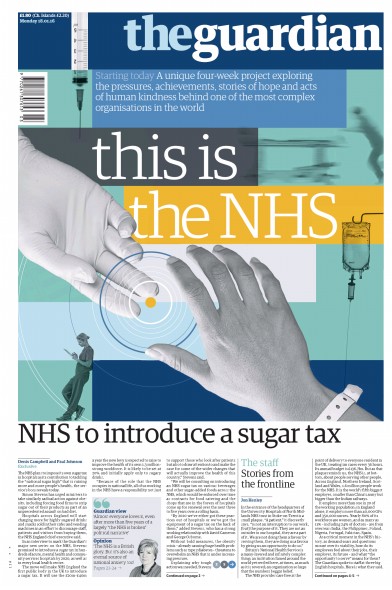 The Guardian Newspaper Front Page (UK) for 18 January 2016