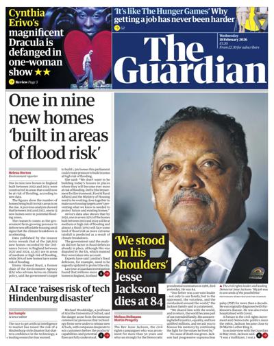The Guardian Newspaper Front Page (UK) for 18 February 2026