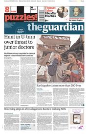 The Guardian (UK) Newspaper Front Page for 18 April 2016