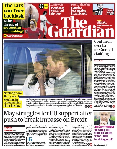 The Guardian Newspaper Front Page (UK) for 18 May 2018