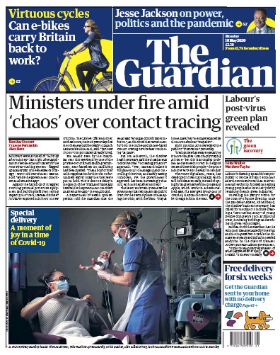 The Guardian Newspaper Front Page (UK) for 18 May 2020