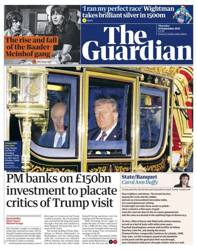 The Guardian Newspaper Front Page (UK) for 18 September 2025