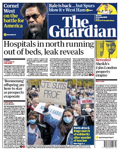 The Guardian Newspaper Front Page (UK) for 19 October 2020