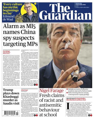 The Guardian Newspaper Front Page (UK) for 19 November 2025
