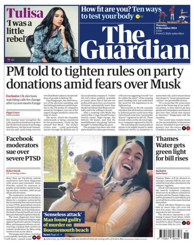 The Guardian Newspaper Front Page (UK) for 19 December 2024