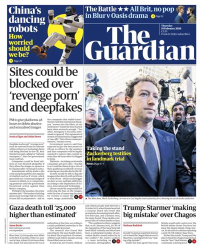 The Guardian Newspaper Front Page (UK) for 19 February 2026