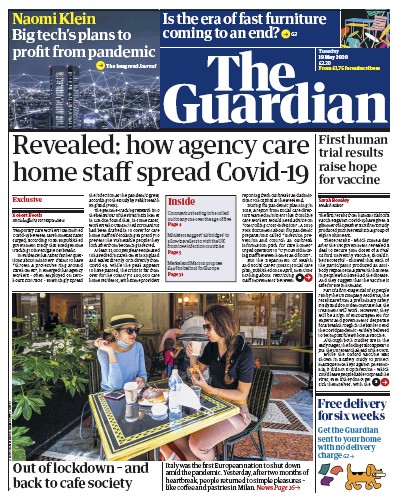 The Guardian Newspaper Front Page (UK) for 19 May 2020