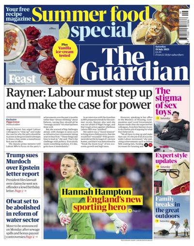 The Guardian Newspaper Front Page (UK) for 19 July 2025