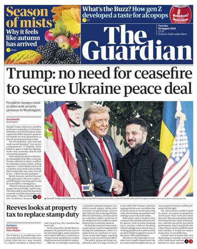 The Guardian Newspaper Front Page (UK) for 19 August 2025