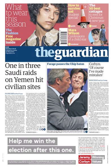 The Guardian Newspaper Front Page (UK) for 19 September 2016