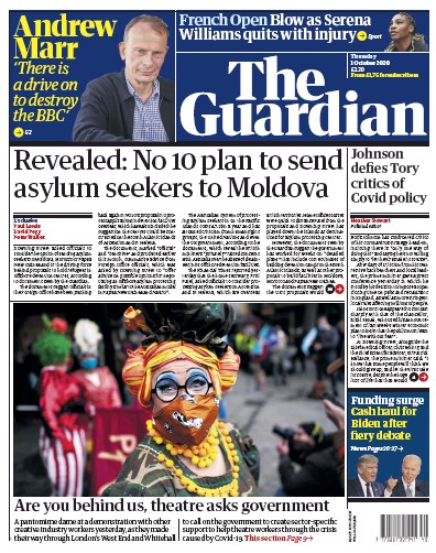 The Guardian Newspaper Front Page (UK) for 1 October 2020