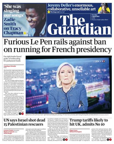 The Guardian Newspaper Front Page (UK) for 1 April 2025