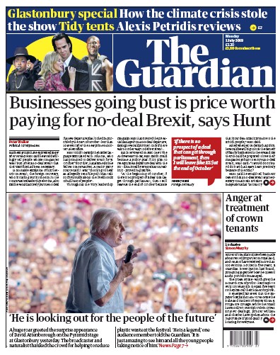 The Guardian Newspaper Front Page (UK) for 1 July 2019