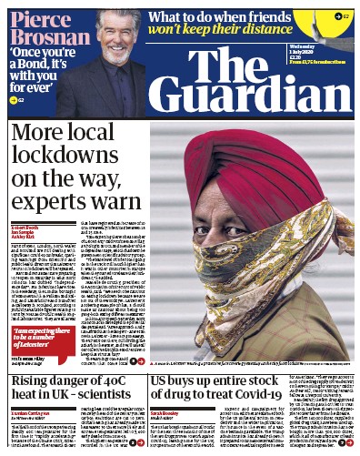 The Guardian Newspaper Front Page (UK) for 1 July 2020