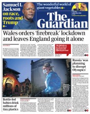 The Guardian (UK) Newspaper Front Page for 20 October 2020