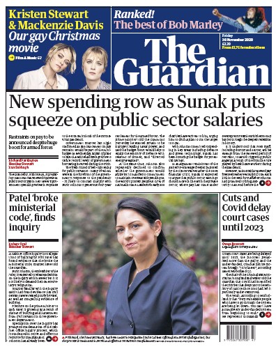 The Guardian Newspaper Front Page (UK) for 20 November 2020