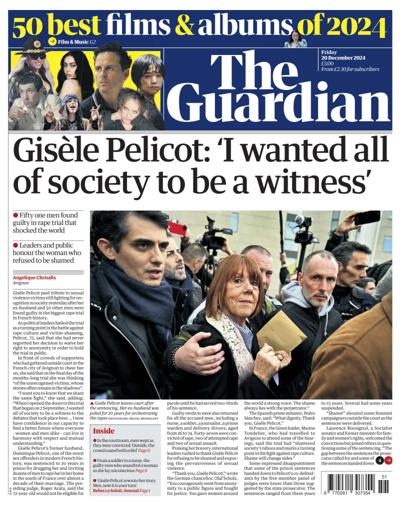 The Guardian Newspaper Front Page (UK) for 20 December 2024