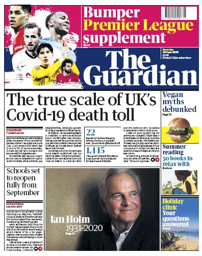 The Guardian Newspaper Front Page (UK) for 20 June 2020