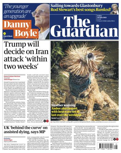 The Guardian Newspaper Front Page (UK) for 20 June 2025