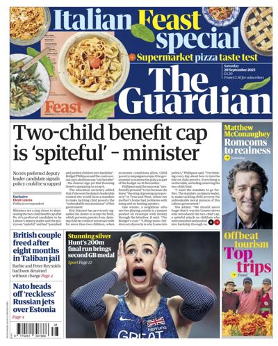 The Guardian Newspaper Front Page (UK) for 20 September 2025