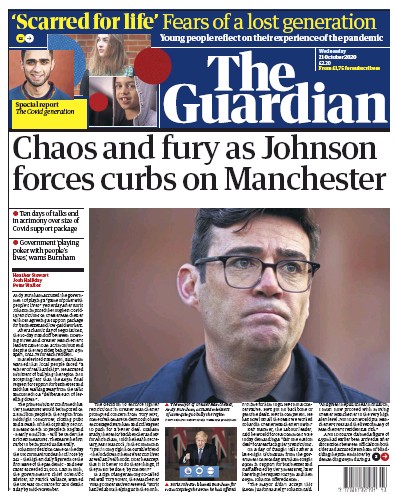 The Guardian Newspaper Front Page (UK) for 21 October 2020