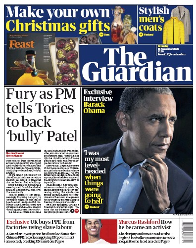 The Guardian Newspaper Front Page (UK) for 21 November 2020