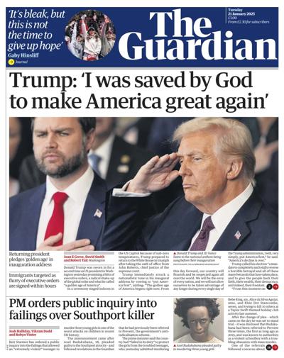 The Guardian Newspaper Front Page (UK) for 21 January 2025