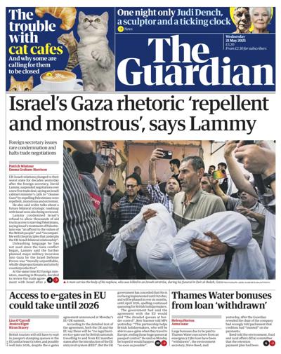 The Guardian Newspaper Front Page (UK) for 21 May 2025