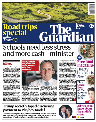 The Guardian Newspaper Front Page (UK) for 21 July 2018