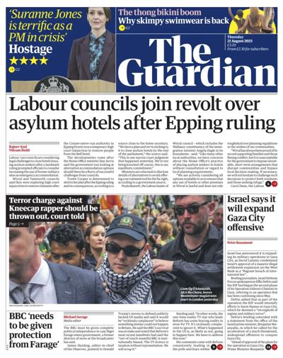 The Guardian Newspaper Front Page (UK) for 21 August 2025