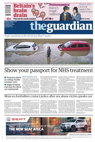 The Guardian Newspaper Front Page (UK) for 22 November 2016