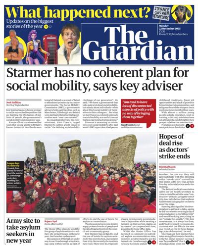 The Guardian Newspaper Front Page (UK) for 22 December 2025