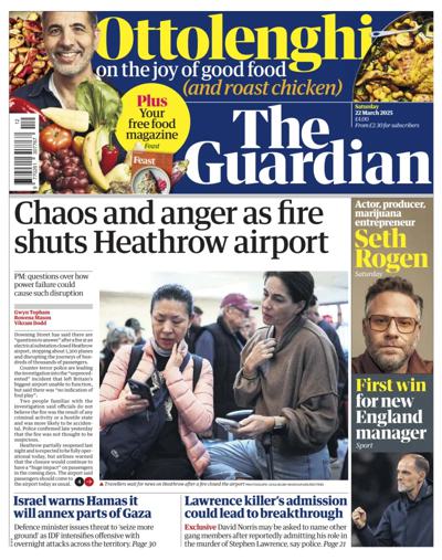 The Guardian Newspaper Front Page (UK) for 22 March 2025