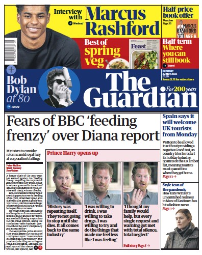 The Guardian Newspaper Front Page (UK) for 22 May 2021