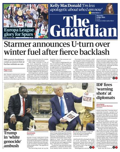 The Guardian Newspaper Front Page (UK) for 22 May 2025