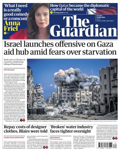The Guardian Newspaper Front Page (UK) for 22 July 2025