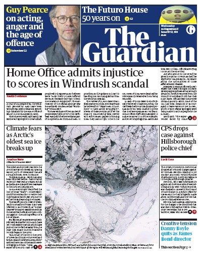 The Guardian Newspaper Front Page (UK) for 22 August 2018