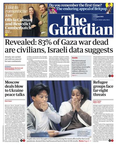 The Guardian Newspaper Front Page (UK) for 22 August 2025
